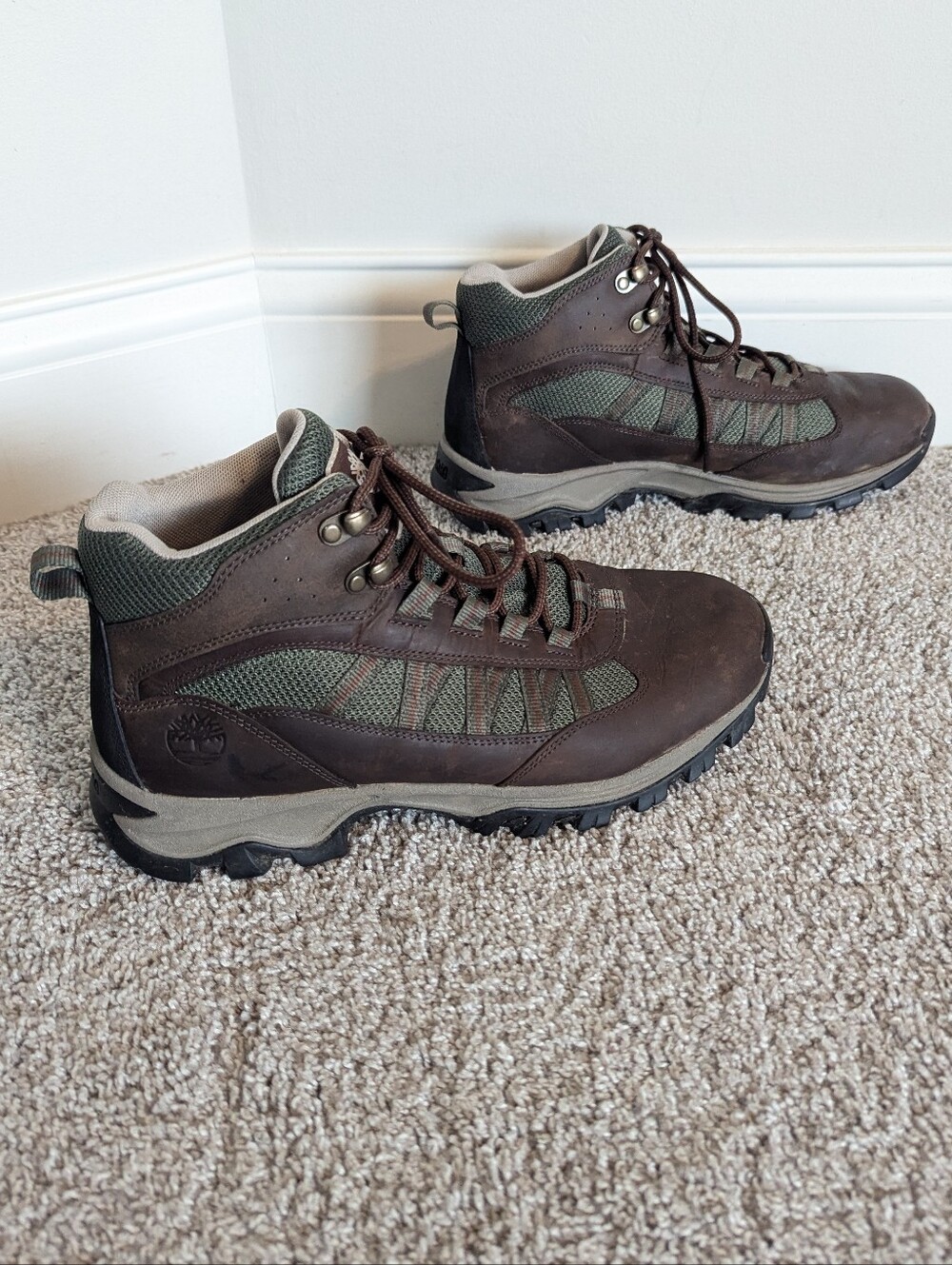 Timberland Mt. Maddsen Mid Waterproof Leather Hiking Boots - Brown Green sz 10.5